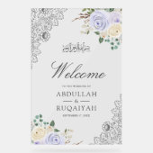 Purple Floral Lace Muslim Wedding Welcome Acryl Bord (Voorkant)