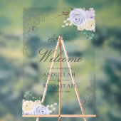 Purple Floral Lace Muslim Wedding Welcome Acryl Bord (Neutraal)