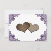 Purple Floral Lace Rustic Burlap Hearts Wedding RSVP Kaartje (Achterkant)