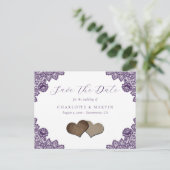 Purple Floral Lace Rustic Wedding Save The Date Aankondigingskaart (Staand voorkant)