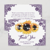 Purple Floral Lace String Lights Sunflower Wedding Bedankkaart (Voorkant / Achterkant)