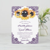 Purple Floral Lace String Lights Sunflower Wedding Kaart (Staand voorkant)
