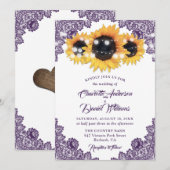 Purple Floral Lace String Lights Sunflower Wedding Kaart (Voorkant / Achterkant)