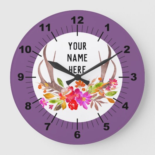 Purple Floral Large Clock Grote Klok (Voorkant)