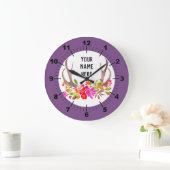 Purple Floral Large Clock Grote Klok (Huis)