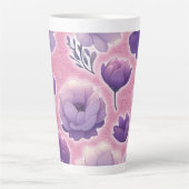 Purple Floral Latte Mug Elegant Pastel Flower Art Latte Mok (Voorkant)