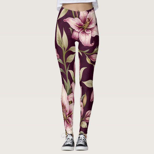 Purple Floral Leggings (Voorkant)