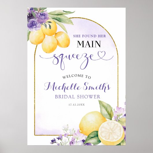 Purple floral Lemonade Bridal shower Welcome Sign Poster (Voorkant)