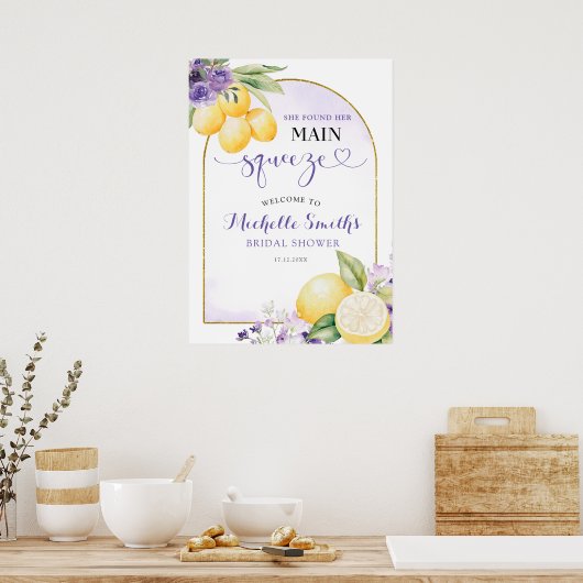 Purple floral Lemonade Bridal shower Welcome Sign Poster (Keuken)