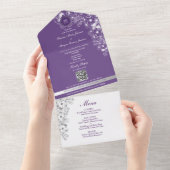 Purple Floral Menu Photo Wedding All In One Uitnodiging (Afscheurbaar)