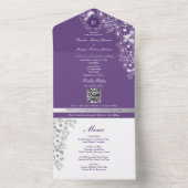 Purple Floral Menu Photo Wedding All In One Uitnodiging (Binnen)
