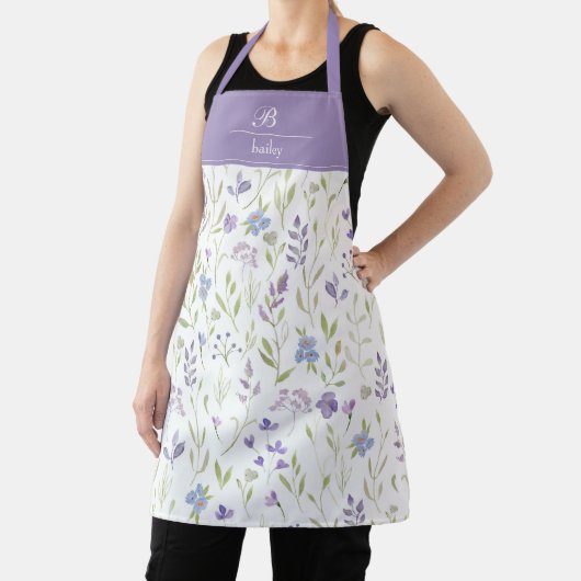 Purple Floral Monogram Apron Schort (Insitu)