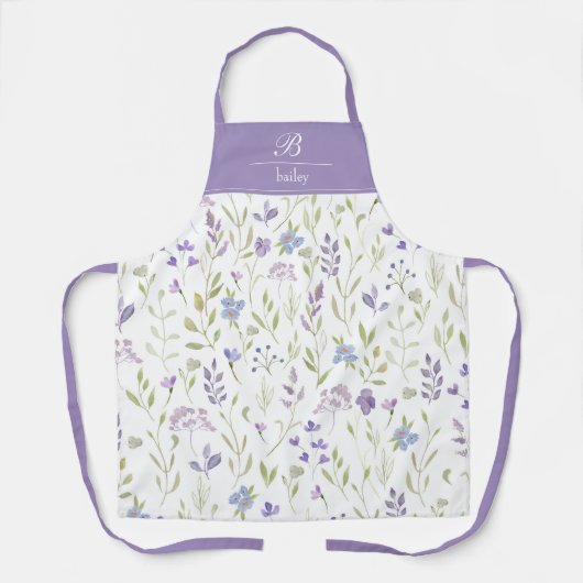 Purple Floral Monogram Apron Schort (Voorkant)