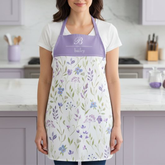 Purple Floral Monogram Apron Schort