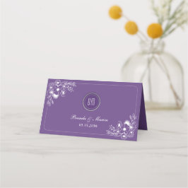 Purple Floral Monogram Wedding Plaatskaartje