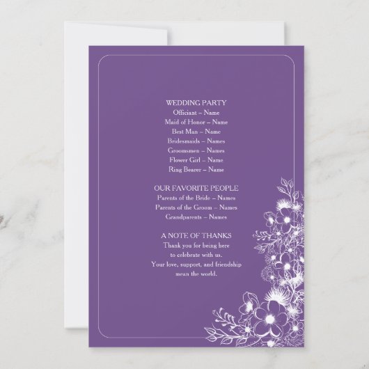 Purple Floral Monogram Wedding Program (Achterkant)