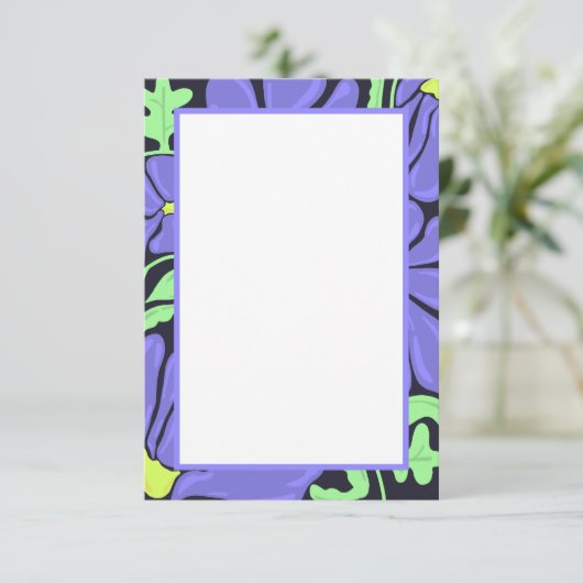 Purple Floral Motif Flat Thank You Card Bedankkaart (Staand voorkant)