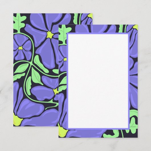 Purple Floral Motif Flat Thank You Card Bedankkaart (Voorkant / Achterkant)