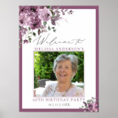 Purple Floral Photo 60th Birthday Welcome Poster (Voorkant)