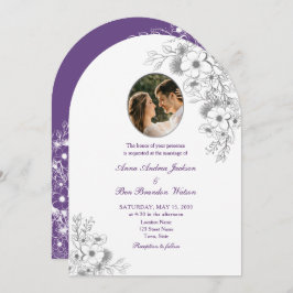 Purple Floral Photo Arched Wedding Kaart