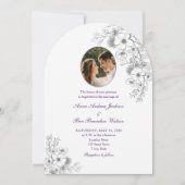 Purple Floral Photo Arched Wedding Kaart (Voorkant)