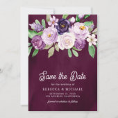 Purple Floral Photo Dark Moody Plum Wedding Save The Date (Voorkant)