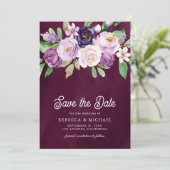 Purple Floral Photo Dark Moody Plum Wedding Save The Date (Staand voorkant)