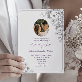 Purple Floral Photo Wedding Kaart