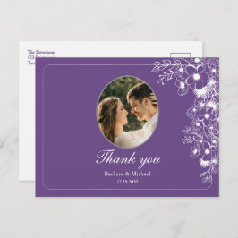 Purple Floral Photo Wedding Thank You Briefkaart