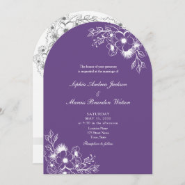 Purple Floral QR Code Wedding Kaart
