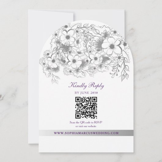 Purple Floral QR Code Wedding Kaart (Achterkant)