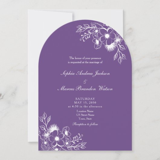 Purple Floral QR Code Wedding Kaart (Voorkant)