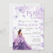 Purple Floral Quincenera Invitation Spanish Kaart (Voorkant)