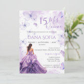 Purple Floral Quincenera Invitation Spanish Kaart (Staand voorkant)