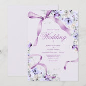 Purple Floral Ribbons Elegant Wedding Invitation Kaart (Voorkant / Achterkant)