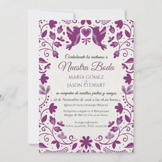 Purple Floral Romantic Aesthetic Spanish Wedding Kaart (Voorkant)