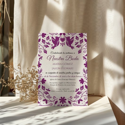 Purple Floral Romantic Aesthetic Spanish Wedding Kaart