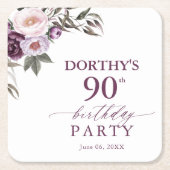 Purple Floral Script 90th Birthday  Kartonnen Onderzetters (Voorkant)