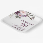 Purple Floral Script 90th Birthday  Papieren Bordje (Gebogen)