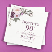 Purple Floral Script 90th Birthday Servet