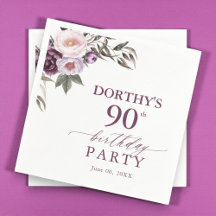Purple Floral Script 90th Birthday 