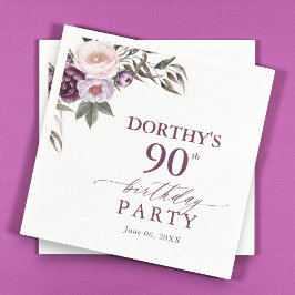 Purple Floral Script 90th Birthday  Servet