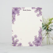 Purple Floral Stationery Paper Briefhoofd (Staand voorkant)