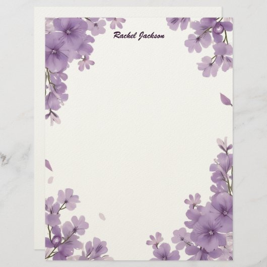 Purple Floral Stationery Paper Briefhoofd (Voorkant / Achterkant)