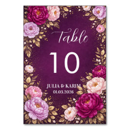 Purple Floral Table Number Cards Wedding Reception Kaart