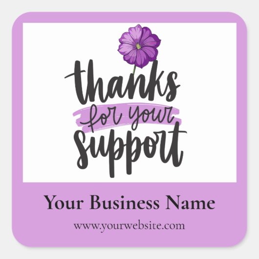 Purple Floral Thank you business packaging sticker (Voorkant)