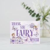 Purple Floral Thank You Fairy Much Briefkaart (Staand voorkant)