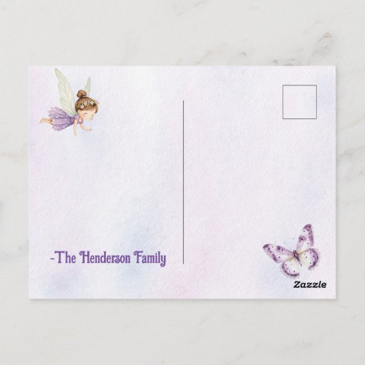 Purple Floral Thank You Fairy Much Briefkaart (Achterkant)