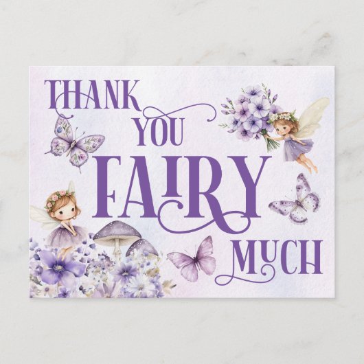 Purple Floral Thank You Fairy Much Briefkaart (Voorkant)