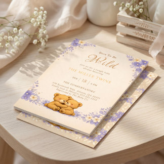 Purple Floral Twin Teddy Bear Born To Be Wild Kaart